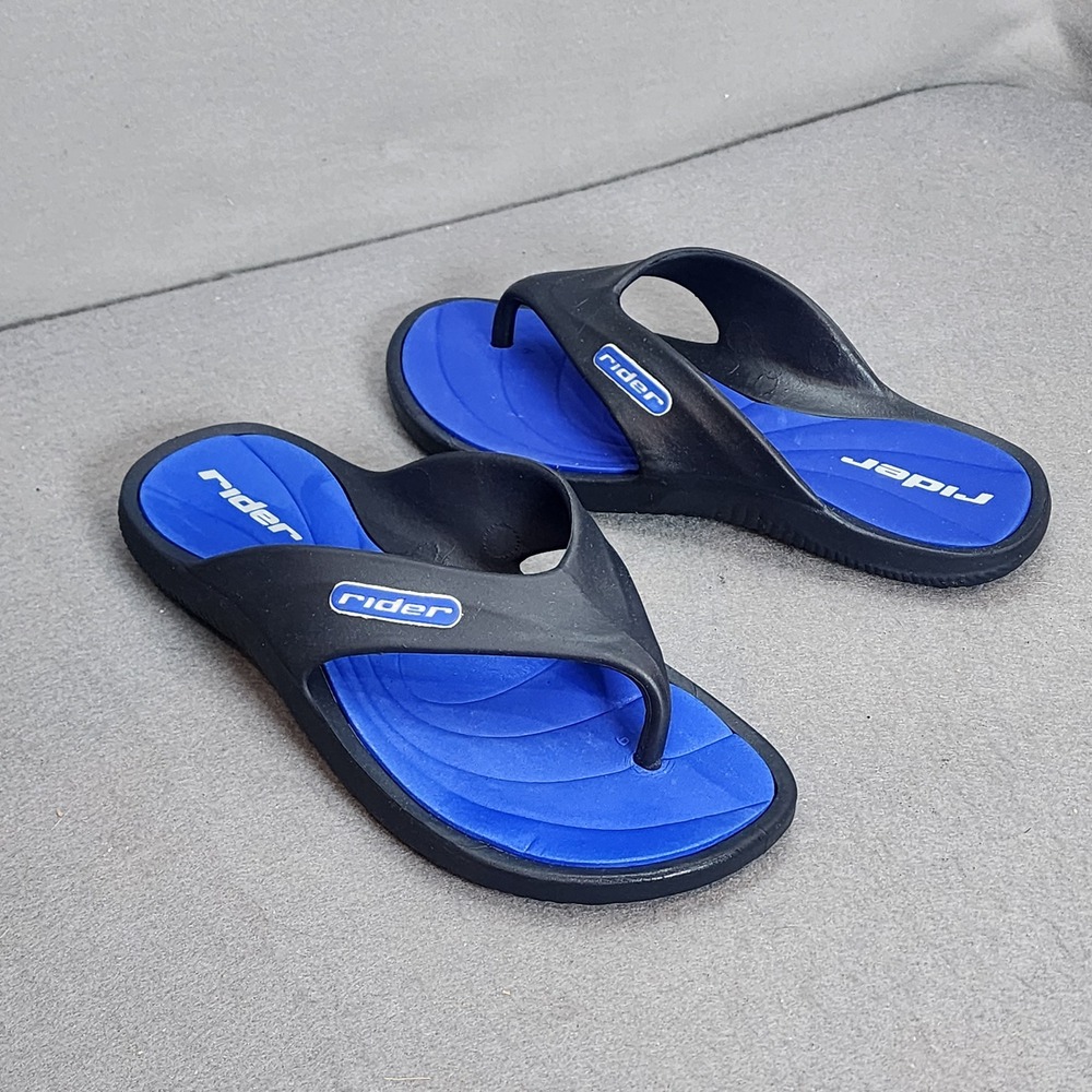 Rider Flip Flops Blue Black Contoured Sport Thong Sandals Mens Size 8